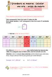 Calculer une aire - unités de mesure - Cours, Leçon de grandeurs et mesures : 7ème Harmos - PDF gratuit à imprimer