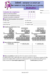 Multiplier un entier par un nombre à trois chiffres (avec 0 intercalé) - Évaluation de calcul : 7ème Harmos - PDF à imprimer