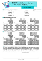 Multiplier un entier par un nombre à trois chiffres (avec 0 intercalé) - Exercices de calcul : 7ème Harmos - PDF à imprimer