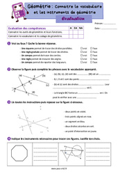 Connaitre le vocabulaire et les instruments de géométrie - Évaluation de géométrie : 7ème Harmos - PDF à imprimer