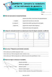 Connaitre le vocabulaire et les instruments de géométrie - Exercices de géométrie : 7ème Harmos - PDF à imprimer