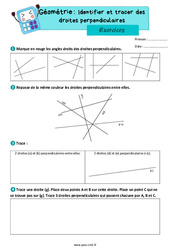 Identifier et tracer des droites perpendiculaires - Exercices de géométrie : 7ème Harmos - PDF à imprimer