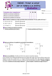 Diviser un nombre entier par un nombre à un chiffre - Évaluation de calcul : 7ème Harmos - PDF à imprimer