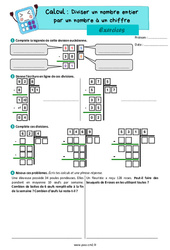 Diviser un nombre entier par un nombre à un chiffre - Exercices de calcul : 7ème Harmos - PDF à imprimer