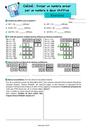 Diviser un nombre entier par un nombre à deux chiffres - Exercices de calcul : 7ème Harmos - PDF à imprimer