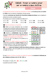 Diviser un nombre entier par un nombre à deux chiffres - Cours, Leçon de calcul : 7ème Harmos - PDF gratuit à imprimer