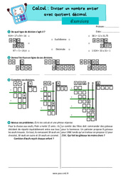Diviser un entier avec un quotient décimal - Exercices de calcul : 7ème Harmos - PDF à imprimer
