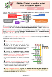 Diviser un entier avec un quotient décimal - Cours, Leçon de calcul : 7ème Harmos - PDF gratuit à imprimer