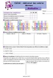 Additionner des nombres décimaux - Évaluation de calcul : 7ème Harmos - PDF à imprimer