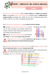 Additionner des nombres décimaux - Cours, Leçon de calcul : 7ème Harmos - PDF gratuit à imprimer