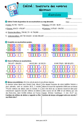 Soustraire des nombres décimaux - Exercices de calcul : 7ème Harmos - PDF à imprimer