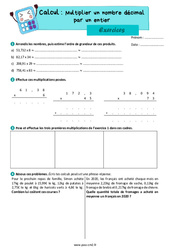 Multiplier un nombre décimal par un entier - Exercices de calcul : 7ème Harmos - PDF à imprimer