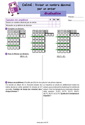 Diviser un nombre décimal par un entier - Évaluation de calcul : 7ème Harmos - PDF à imprimer