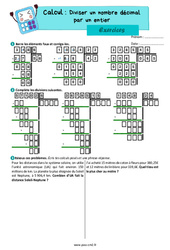Diviser un nombre décimal par un entier - Exercices de calcul : 7ème Harmos - PDF à imprimer