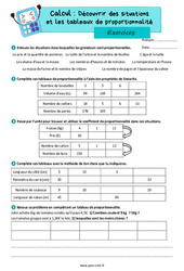 Découvrir les situations et les tableaux de proportionnalité - Exercices de calcul : 7ème Harmos - PDF à imprimer