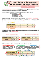 Découvrir les situations et les tableaux de proportionnalité - Cours, Leçon de calcul : 7ème Harmos - PDF gratuit à imprimer