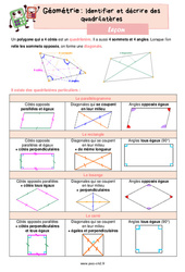 Identifier et décrire des quadrilatères - Cours, Leçon de géométrie : 7ème Harmos - PDF gratuit à imprimer