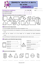 Identifier et décrire des solides - Évaluation de géométrie : 7ème Harmos - PDF à imprimer