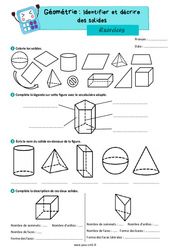 Identifier et décrire des solides - Exercices de géométrie : 7ème Harmos - PDF à imprimer