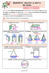 Identifier et décrire des solides - Cours, Leçon de géométrie : 7ème Harmos - PDF gratuit à imprimer