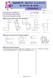 Identifier et construire des patrons de solides - Évaluation de géométrie : 7ème Harmos - PDF à imprimer