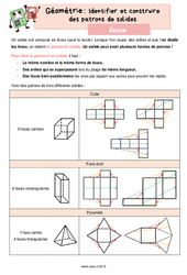 Identifier et construire des patrons de solides - Cours, Leçon de géométrie : 7ème Harmos - PDF gratuit à imprimer