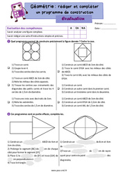 Écrire un programme de construction - Évaluation de géométrie : 7ème Harmos - PDF à imprimer