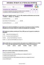 Multiples, diviseurs et critères de divisibilité - Évaluation de  avec la correction : 8ème Harmos - PDF à imprimer