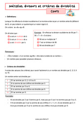 Multiples, diviseurs et critères de divisibilité - Cours de  : 8ème Harmos - PDF à imprimer