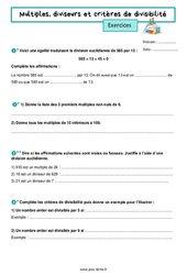 Multiples, diviseurs et critères de divisibilité - Exercices de  : 8ème Harmos - PDF à imprimer