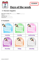 Days of the week - Cours, Leçon d'anglais  - Séquence 8 - My English Pass : 5ème, 6ème Harmos - PDF gratuit à imprimer