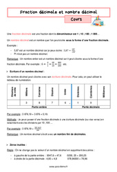 Fraction décimale et nombre décimal - Cours : 8ème Harmos - PDF à imprimer