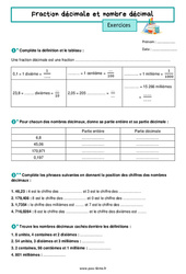 Fraction décimale et nombre décimal - Exercices, révisions  : 8ème Harmos - PDF à imprimer