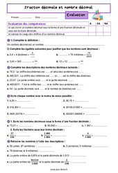 Fraction décimale et nombre décimal - Évaluation, bilan -  avec la correction : 8ème Harmos - PDF à imprimer