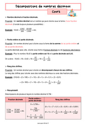 Décompositions de nombres décimaux - Cours de numération pour la  : 8ème Harmos - PDF à imprimer