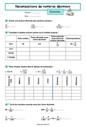 Décompositions de nombres décimaux - Exercices de numération pour la  : 8ème Harmos - PDF à imprimer