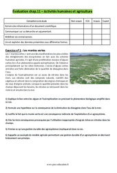 Evaluation Activités humaines et agriculture - Examen Evaluation avec les corrigés : 10ème Harmos - PDF à imprimer