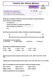 Comparer des nombres décimaux - Examen Evaluation de nombres et calculs pour la  : 8ème Harmos - PDF à imprimer