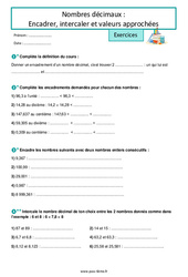 Nombres décimaux- Fiches Encadrer, intercaler et valeurs approchées - Exercices de numération pour la  : 8ème Harmos - PDF à imprimer