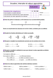 Nombres décimaux- Fiches Encadrer, intercaler et valeurs approchées - Évaluation de numération pour la  : 8ème Harmos - PDF à imprimer