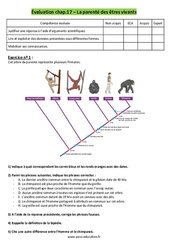 La parenté des êtres vivants - Examen Evaluation avec les corrigés : 11ème Harmos - PDF à imprimer