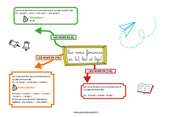 Les noms féminins en [e], [te] et [tje] - Carte mentale : 6ème, 7ème Harmos - PDF à imprimer