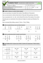 Soustraire deux nombres sans retenue - Examen Evaluation- Fiches QCM - Quiz  : 5ème Harmos - PDF à imprimer