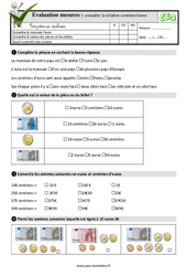 Connaître la relation centimes/euros - Examen Evaluation- Fiches QCM - Quiz  : 5ème Harmos - PDF à imprimer