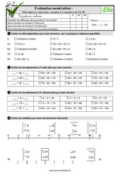 Décomposer encadrer intercaler de 0 à 99 - Examen Evaluation- Fiches QCM - Quiz  : 5ème Harmos - PDF à imprimer