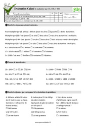 Multiplier par 10, 100, 1 000 - Examen Evaluation- Fiches QCM - Quiz  : 5ème Harmos - PDF à imprimer