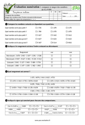 Comparer et ranger des nombres de 0 à 9 999 - Examen Evaluation- Fiches QCM - Quiz  : 5ème Harmos - PDF à imprimer