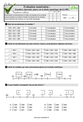 Encadrer, intercaler, placer sur la droite numérique (de 0 à 999) - Examen Evaluation- Fiches QCM - Quiz  : 5ème Harmos - PDF à imprimer