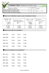 Additionner et soustraire en ligne - Examen Evaluation- Fiches QCM - Quiz  : 5ème Harmos - PDF à imprimer