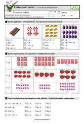 Le sens de la multiplication - Examen Evaluation- Fiches QCM - Quiz  : 5ème Harmos - PDF à imprimer